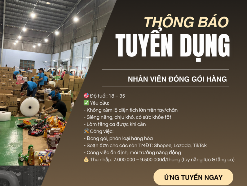 Tuyển Nhân viên đóng gói hàng TP.HCM