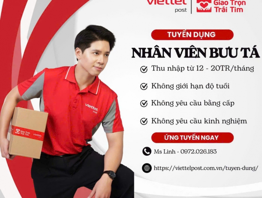 VIETTEL POST Tân Uyên Bình Dương tuyển NV bưu tá đi làm ngay