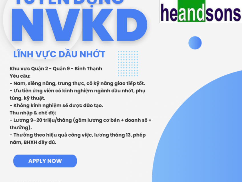 Nhân viên Kinh Doanh Thị Trường – Lĩnh vực dầu nhớt