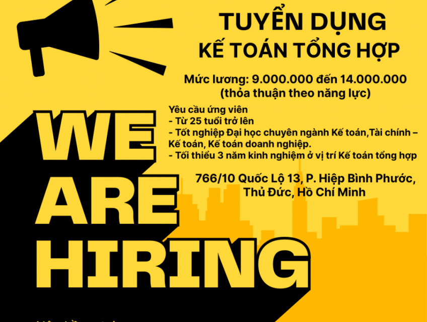 TUYỂN DỤNG KẾ TOÁN TỔNG HỢP THỦ ĐỨC