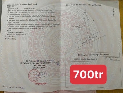 Cần bán lô đất Tân Đông, Tân Hưng, H. Tân Châu, Tây Ninh