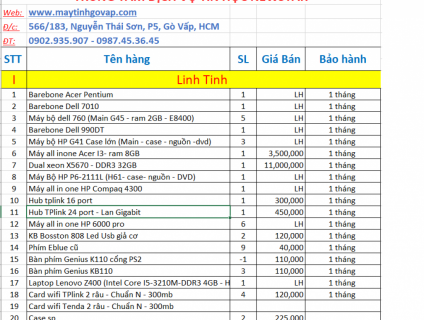 List linh kiện máy tính 01-03-2019