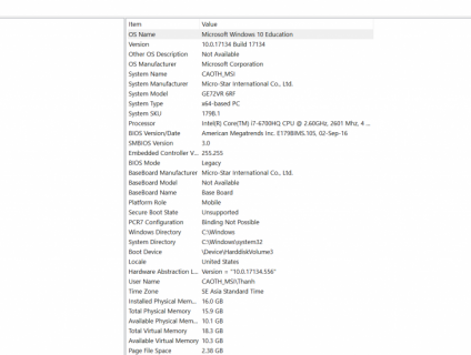 Bán MSI GE72VR 6RF Apache Pro cũ