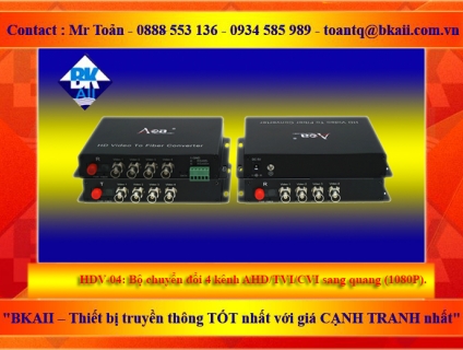 HDV-04: Bộ chuyển đổi 4 kênh AHD/TVI/CVI sang quang (1080P) - BKAII