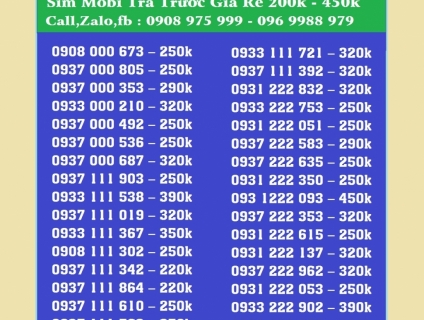 Sim đầu 09 số đẹp giá rẻ, tam hoa giữa, gánh cặp, sảnh tiến.