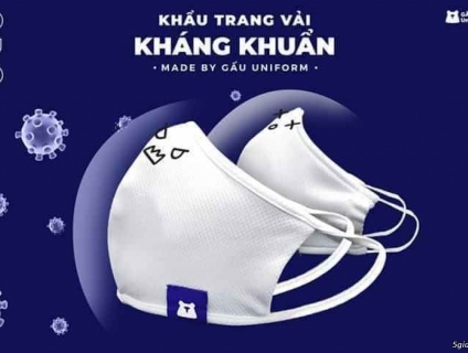 khẩu trang vải 3 lớp kháng khuẩn gấu uniform
