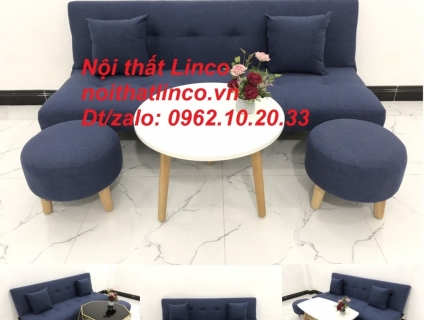 Bộ ghế sofa giường nằm nhỏ gọn xanh dương đậm giá rẻ Linco Sài Gòn