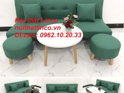 Bộ ghế sofa bed mini giá rẻ phòng khách nhỏ xanh ngọc Linco Sài Gòn
