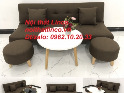 Bộ ghế sofa bed nâu cafe sữa đậm mini giá rẻ Nội thất Linco Sài Gòn