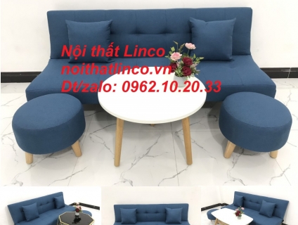 Bộ ghế sofa bed giường nằm xanh dương giá rẻ nhỏ gọn Sài Gòn Tphcm