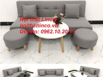 Bộ bàn ghế sofa bed xám trắng ghi tro mini giá rẻ Nội thất Linco HCM