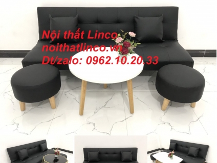 Bộ bàn ghế sofa bed mini 1m7 simili đen giá rẻ Nội thất Linco HCM SG