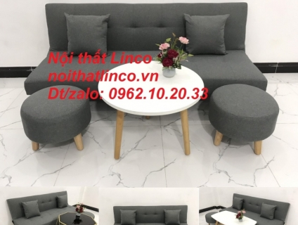 Bộ ghế sofa giường sofa bed xám lông chuột giá rẻ Nội thất Linco SG