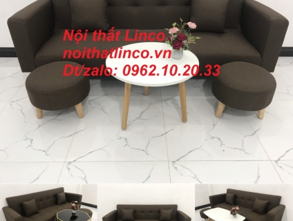 Bộ ghế sofa băng đa năng nâu cafe đậm rẻ Nội thất Linco Sài Gòn tphcm