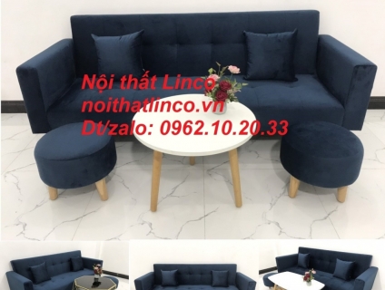 Bộ ghế sofa băng giường nằm 2m xanh dương vải nhung Nội thất Linco SG