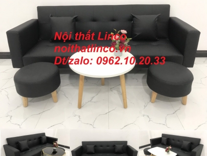 Bộ ghế sofa băng đa năng nhỏ giá rẻ simili đen Nội thất Linco Tphcm SG