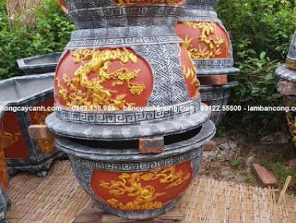 Chậu xi măng tròn họa tiết sơn giả đá