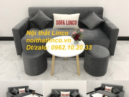 Bộ ghế Sofa băng xám lông chuột vải nhung đẹp hiện đại Sofa Linco HCM