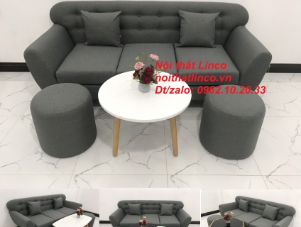 Bộ bàn ghế sofa băng xám lông chuột  Salon văng dài 1m9 Linco HCM SG