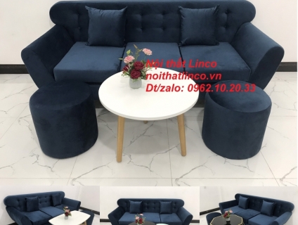 Bộ ghế sofa băng vải nhung xanh dương đậm rẻ Sopha văng Linco Tphcm