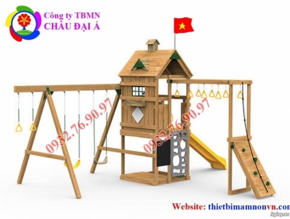 Cầu trượt liên hoàn bằng gỗ cho bé trường mầm non
