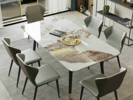 Bộ bàn ăn chân sắt mặt đá cao cấp Alma + ghế VAZ