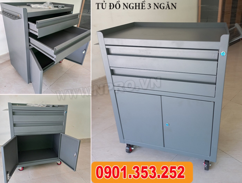 Tủ đựng đồ nghề gồm 2 ngăn kéo & 1 ngăn 2 cánh - Tủ 3 ngăn