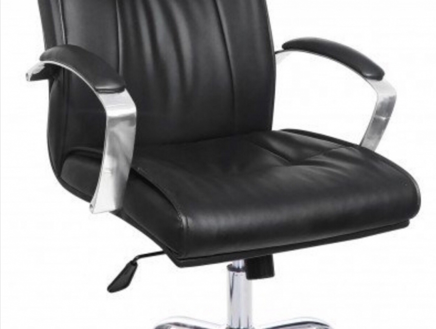 Ghế lưng trung, lưng liền đầu vuông, nệm bọc simili, tay nhôm ốp si