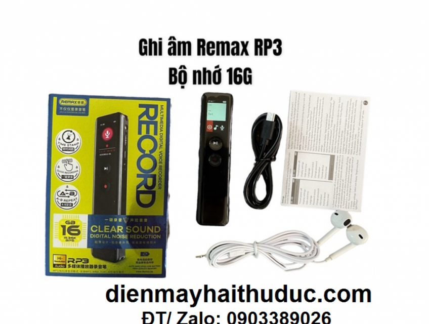 Máy ghi âm Remax RP3 bộ nhớ đến 16Gb hỗ trợ nghe nhạc MP3