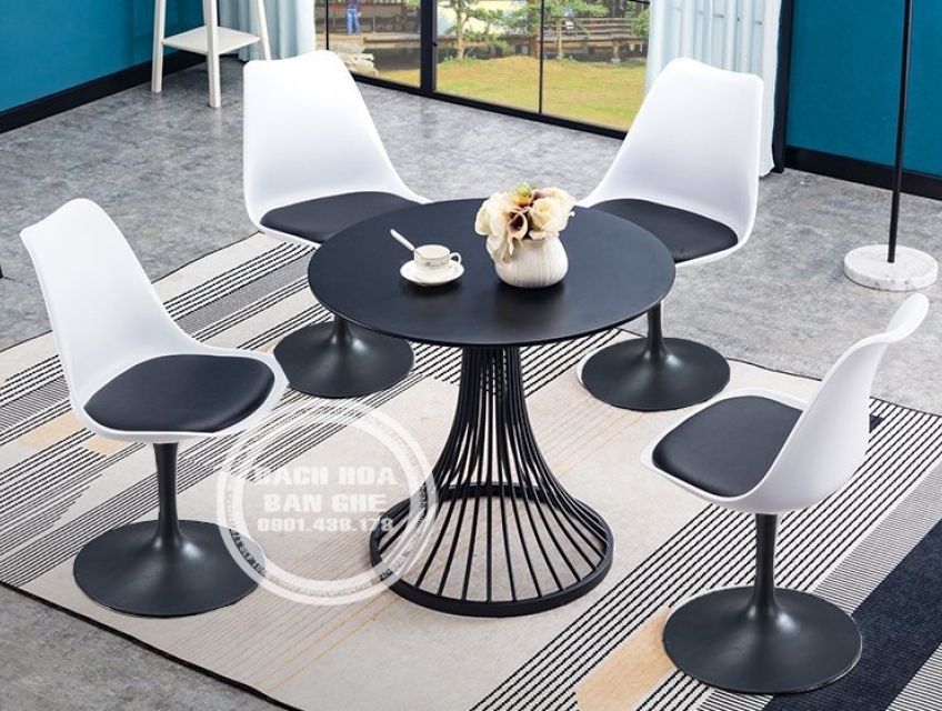 Bộ bàn tròn 4 ghế tulip xoay tiếp khách sang trọng cho văn phòng