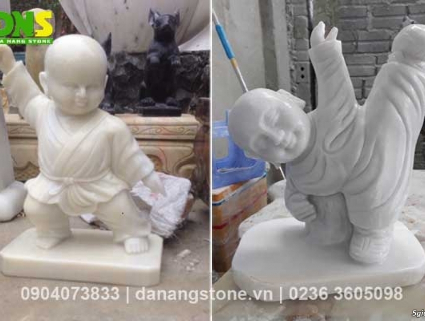 Tượng đá trắng Chú Tiểu sân vườn cao 60cm mới
