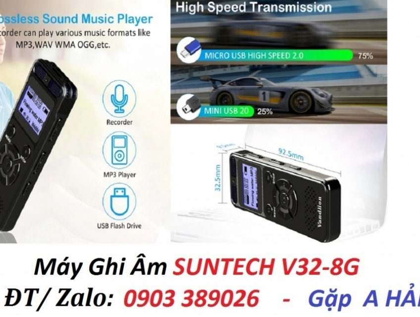 Máy ghi âm Suntech V32 bộ nhớ 8Gb loa lớn nghe cực rõ