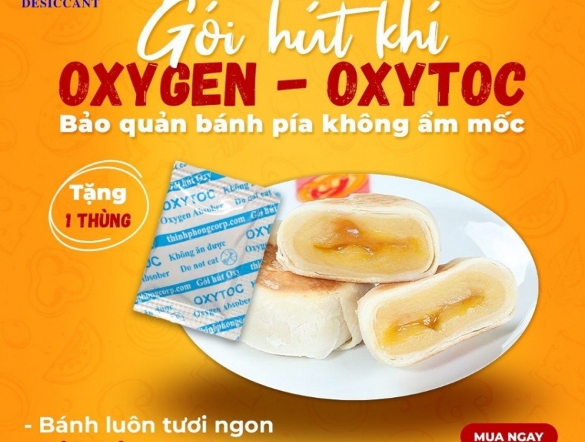 Gói hút Oxy bảo quản bánh Pía khỏi ẩm mốc