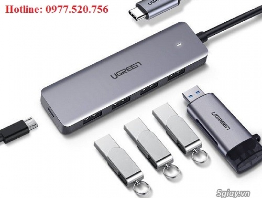 Hub chia cổng USB type C ra 4 cổng USB 3.0 tại Hải Phòng Ugreen 70336