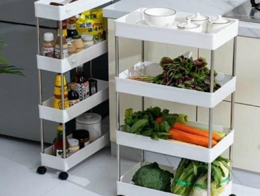 Kệ để đựng đồ đa năng 4 tầng có bánh xe di động nhà bếp phòng tắm khun