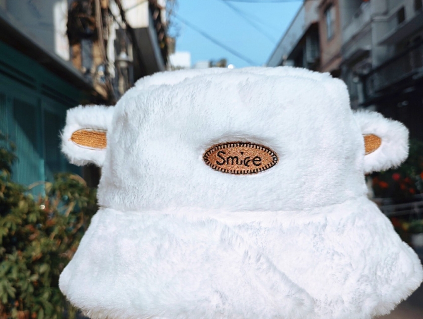 Mũ Bucket lông nữ có tai dễ thương mềm mại phong cách hàn quốc màu trắ