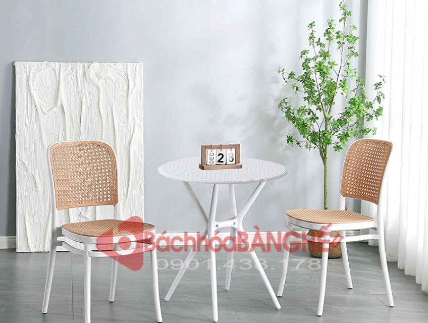 Bộ bàn ghế nhựa cafe trà sữa decor bàn nhựa ghế nhựa 238