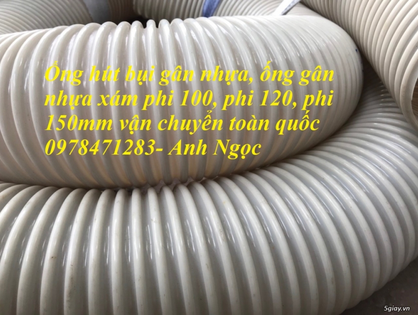 Ống hút bụi gân nhựa, ống gân nhựa xám phi 100, phi 150, phi 200.