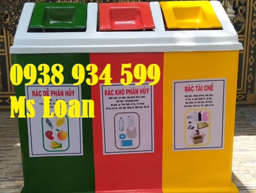 Thùng rác phân loại 3 ngăn nhựa composite