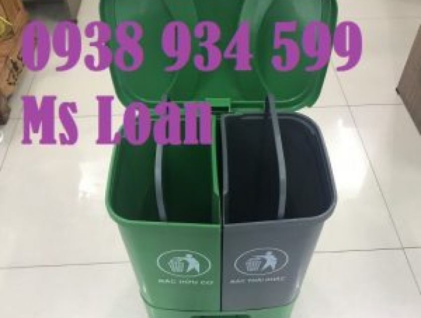 Thùng rác đạp chân 2 ngân 40L phân loại rác tại nguồn