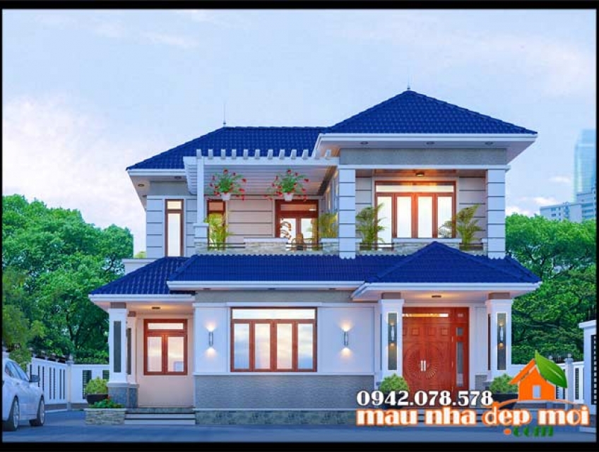 Mẫu biệt thự 2 tầng mái nhật có 3 phòng ngủ thiết kế đẹp mới