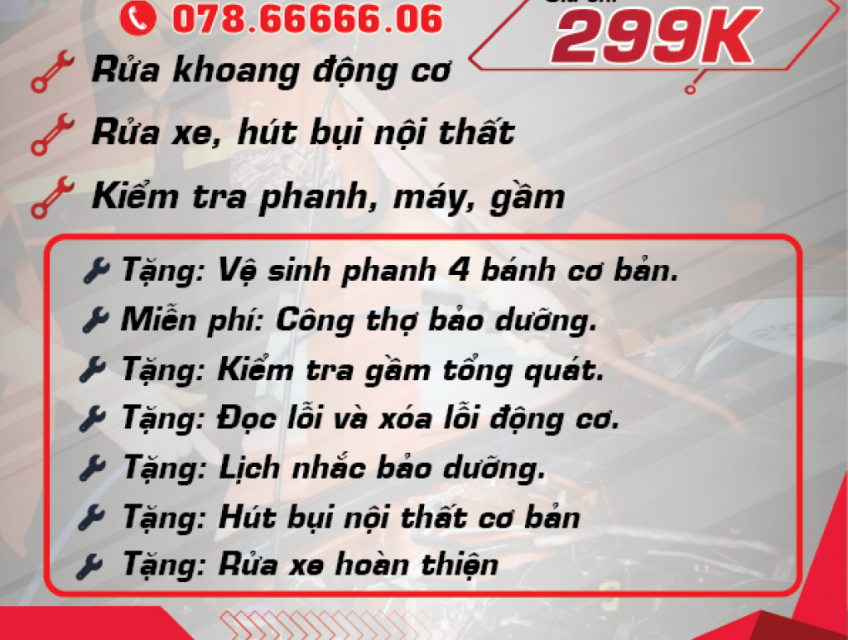 299k RỬA KHOANG MÁY + HÚT BỤI NỘI THẤT + RỬA XE VÀ 5 GÓI QUÀ TẶNG GIÁ