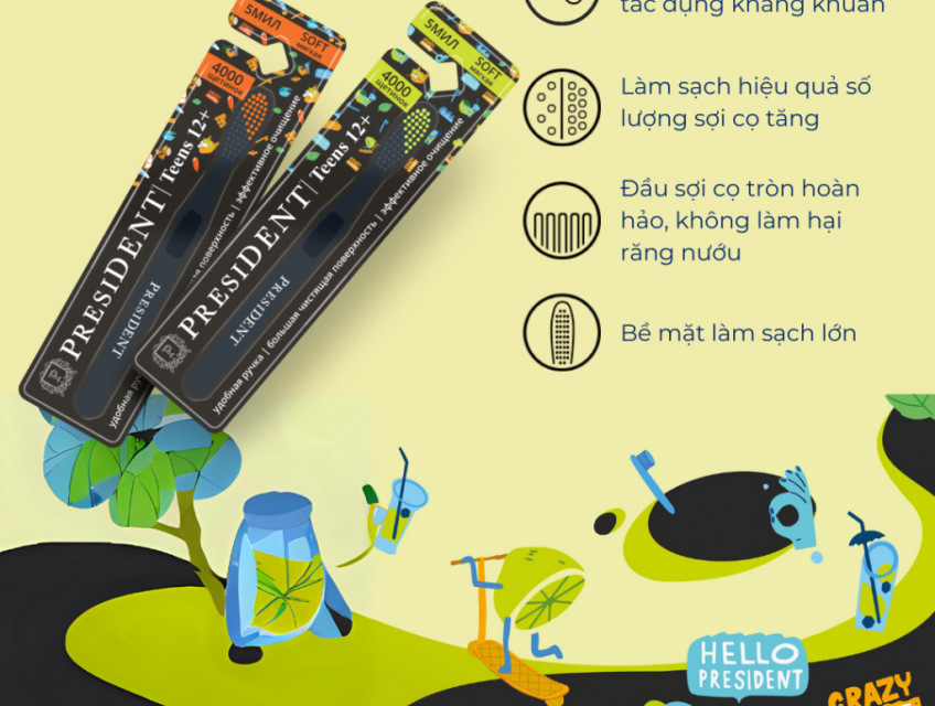 Bàn chải đánh răng PRESIDENT (Nga) cho Thanh thiếu niên 12+