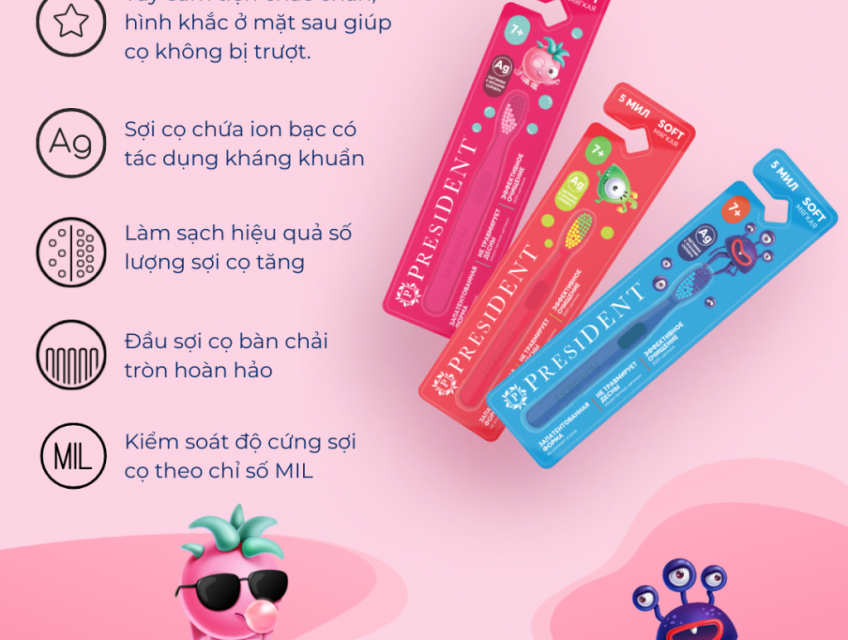 Bàn chải đánh răng PRESIDENT (Nga) cho Trẻ em 7+