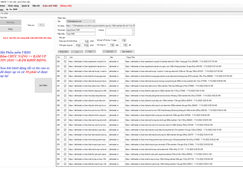 hướng dẫn up tin hàng loạt bằng phần mềm đăng tin bds vbdsp