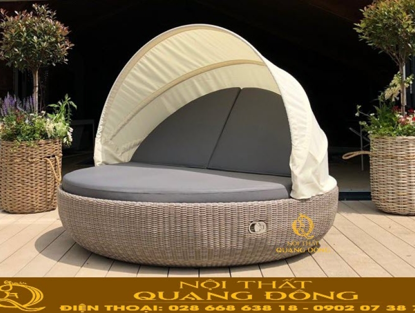 Giường tắm nắng thiết kế dáng tròn đẹp với chất liệu siêu bền