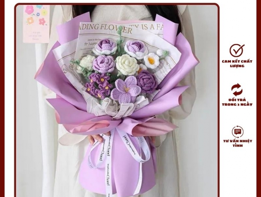 Bó hoa len handmade phối theo màu