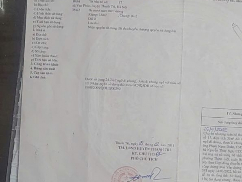 Bán 35m2 đất Vạn Phúc,Thanh Trì, Hà Nội, đất đẹp vuông vắn, sổ đỏ