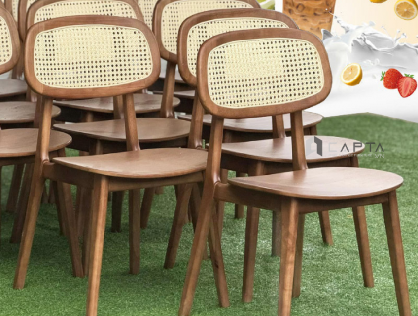 Ghế gỗ cà phê tựa đan mây mắt cáo PLC 3A-W