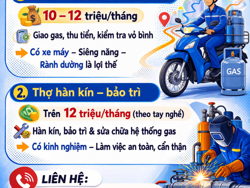 Nhân viên giao gas và Thợ hàn kín – bảo trì Quận 5